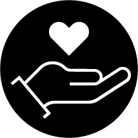 An icon of a hand holding a heart shape.