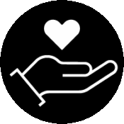 An icon of a hand holding a heart shape.